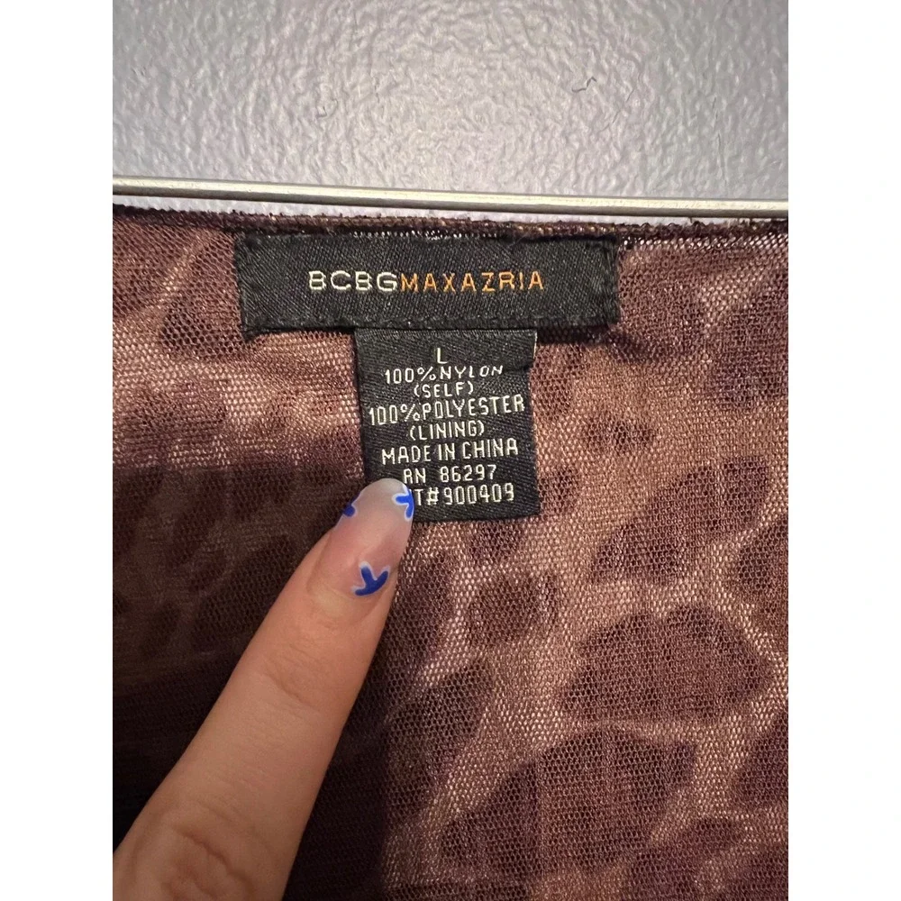 BCBG MaxAzria Y2K Brown Animal Print MIDI Baby Doll Dress Mesh Lined Sz LG Party